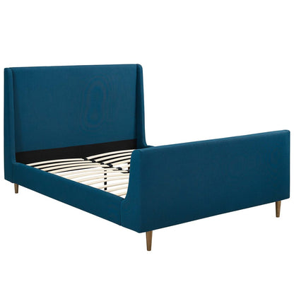 Aubree Queen Upholstered Fabric Sleigh Platform Bed, Queen Size, Fabric, Navy Blue, 15902