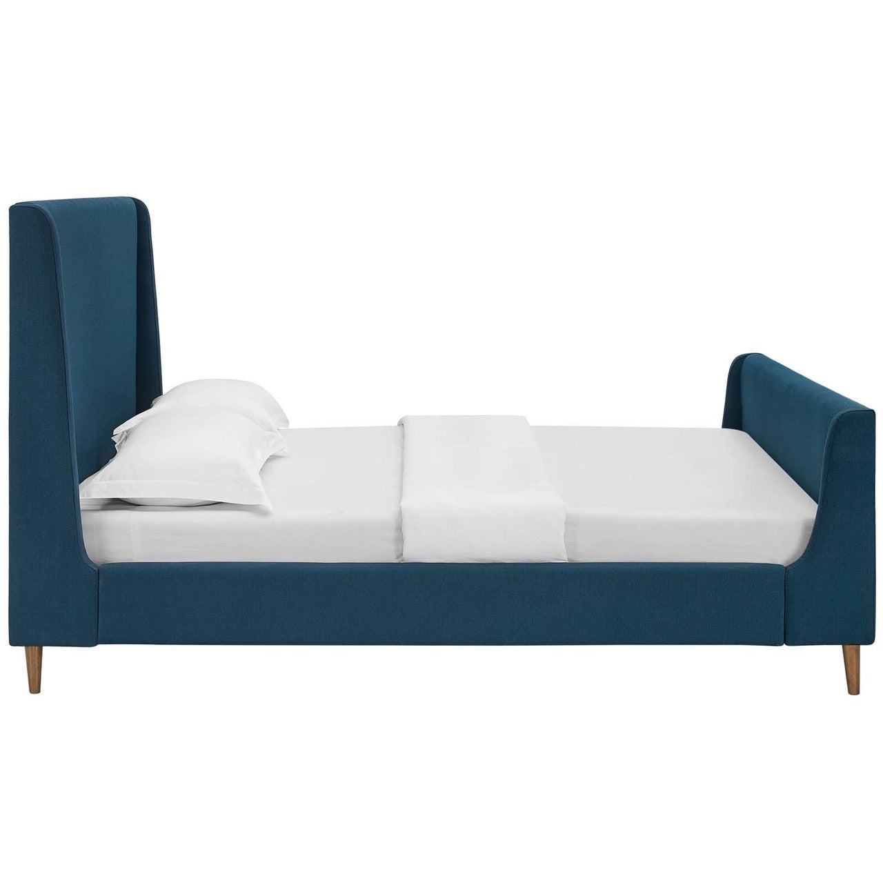 Aubree Queen Upholstered Fabric Sleigh Platform Bed, Queen Size, Fabric, Navy Blue, 15902