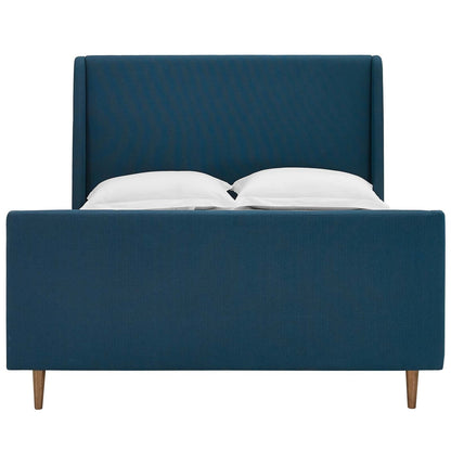 Aubree Queen Upholstered Fabric Sleigh Platform Bed, Queen Size, Fabric, Navy Blue, 15902