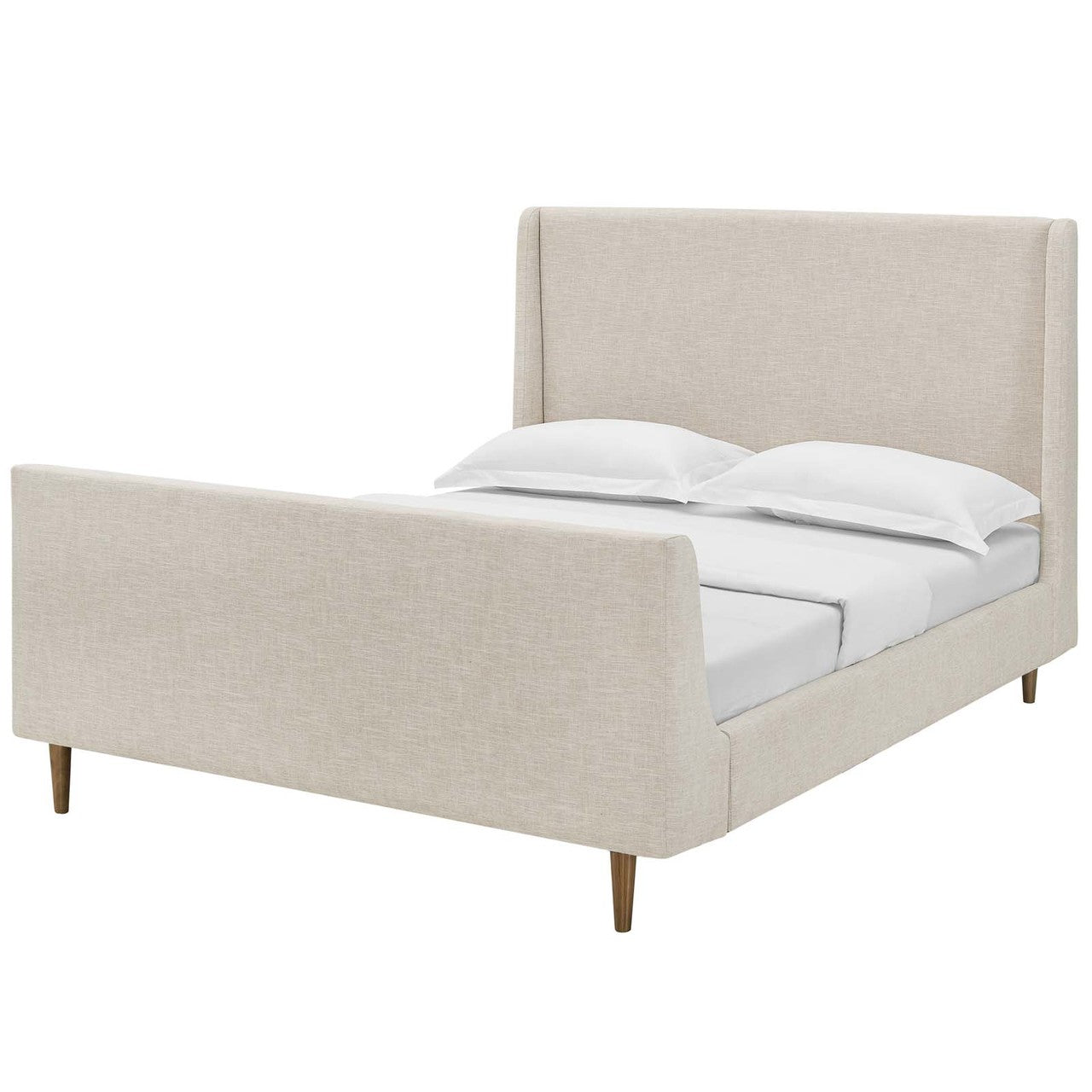 Aubree Queen Upholstered Fabric Sleigh Platform Bed, Queen Size, Fabric, Beige, 15903