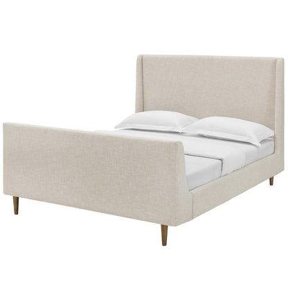 Aubree Queen Upholstered Fabric Sleigh Platform Bed, Queen Size, Fabric, Beige, 15903