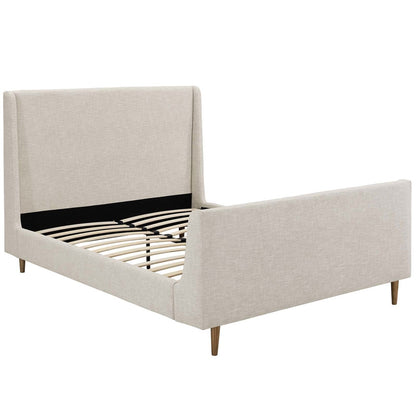 Aubree Queen Upholstered Fabric Sleigh Platform Bed, Queen Size, Fabric, Beige, 15903