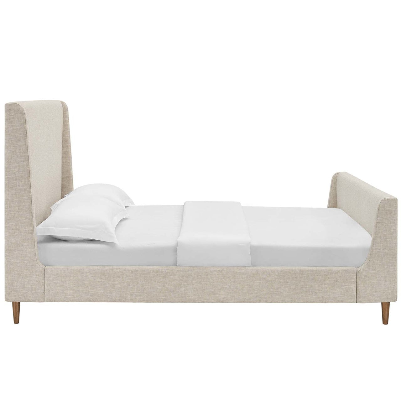 Aubree Queen Upholstered Fabric Sleigh Platform Bed, Queen Size, Fabric, Beige, 15903