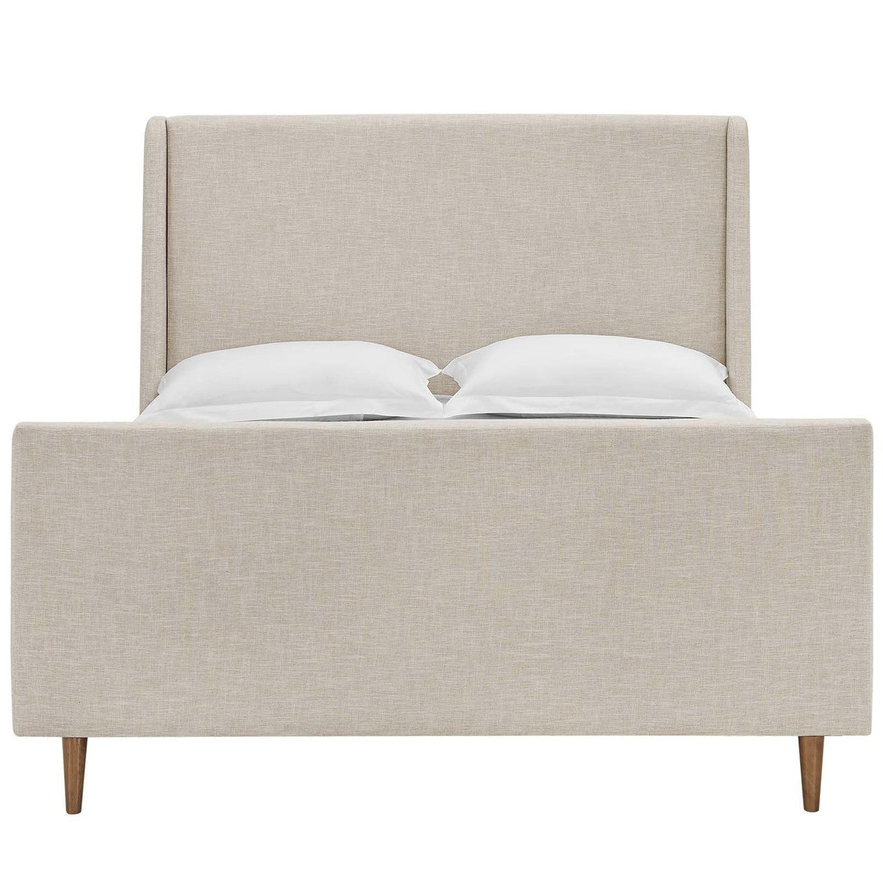 Aubree Queen Upholstered Fabric Sleigh Platform Bed, Queen Size, Fabric, Beige, 15903