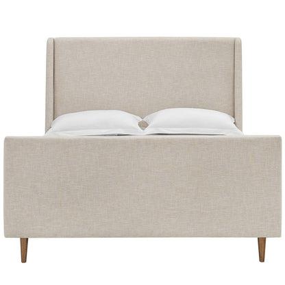 Aubree Queen Upholstered Fabric Sleigh Platform Bed, Queen Size, Fabric, Beige, 15903