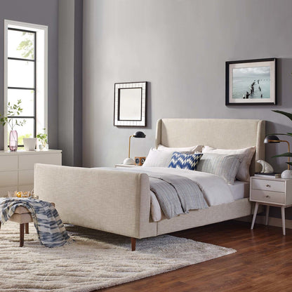 Aubree Queen Upholstered Fabric Sleigh Platform Bed, Queen Size, Fabric, Beige, 15903