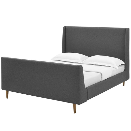 Aubree Queen Upholstered Fabric Sleigh Platform Bed, Queen Size, Fabric, Grey Gray, 15904