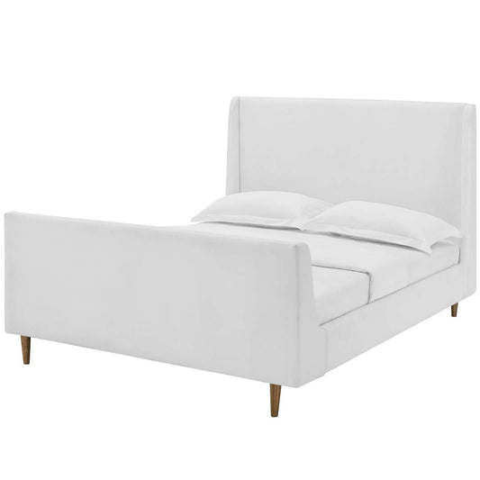 Aubree Queen Upholstered Fabric Sleigh Platform Bed, Queen Size, Fabric, White, 15905