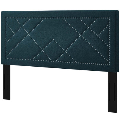 Reese Nailhead Full / Queen Upholstered Linen Fabric Headboard, Fabric, Navy Blue, 17636