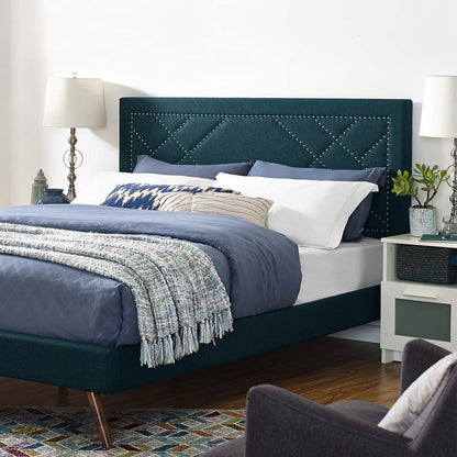 Reese Nailhead Full / Queen Upholstered Linen Fabric Headboard, Fabric, Navy Blue, 17636