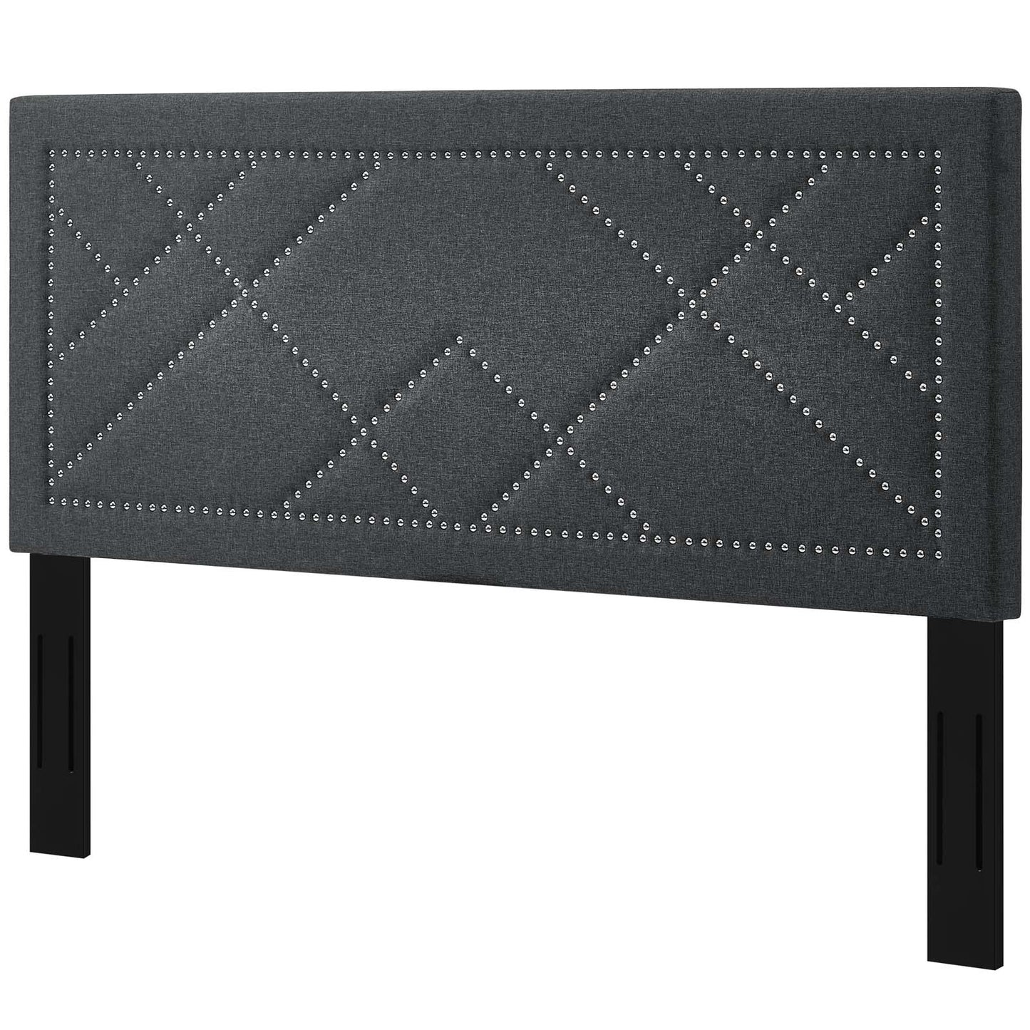 Reese Nailhead Full / Queen Upholstered Linen Fabric Headboard, Fabric, Grey Gray, 17638
