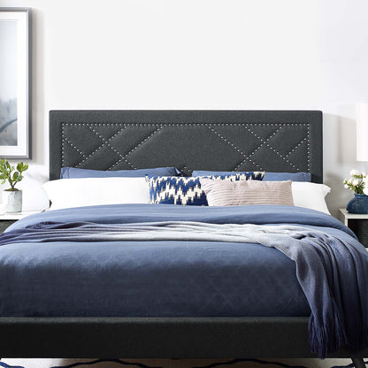Reese Nailhead Full / Queen Upholstered Linen Fabric Headboard, Fabric, Grey Gray, 17638