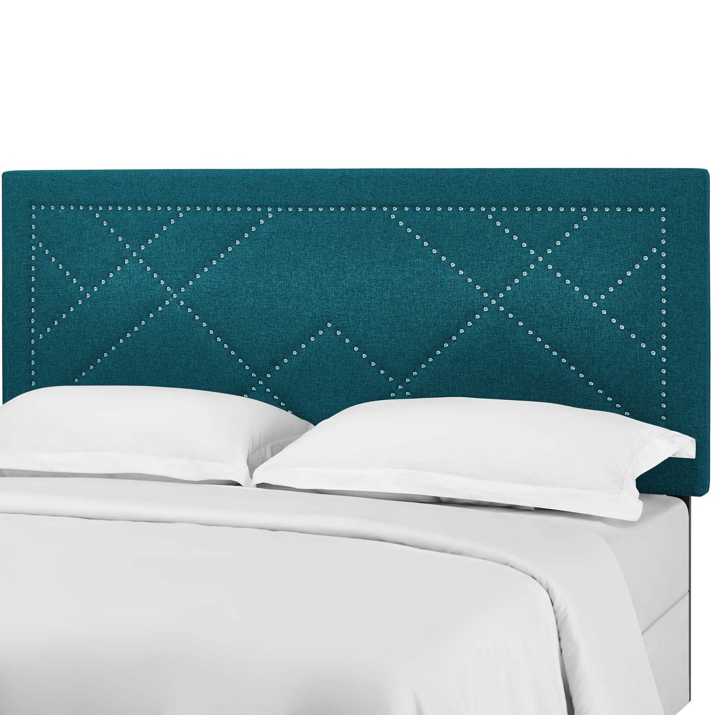 Reese Nailhead Full / Queen Upholstered Linen Fabric Headboard, Fabric, Aqua Blue, 17639