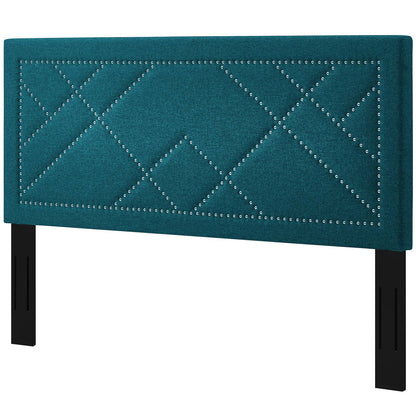 Reese Nailhead Full / Queen Upholstered Linen Fabric Headboard, Fabric, Aqua Blue, 17639