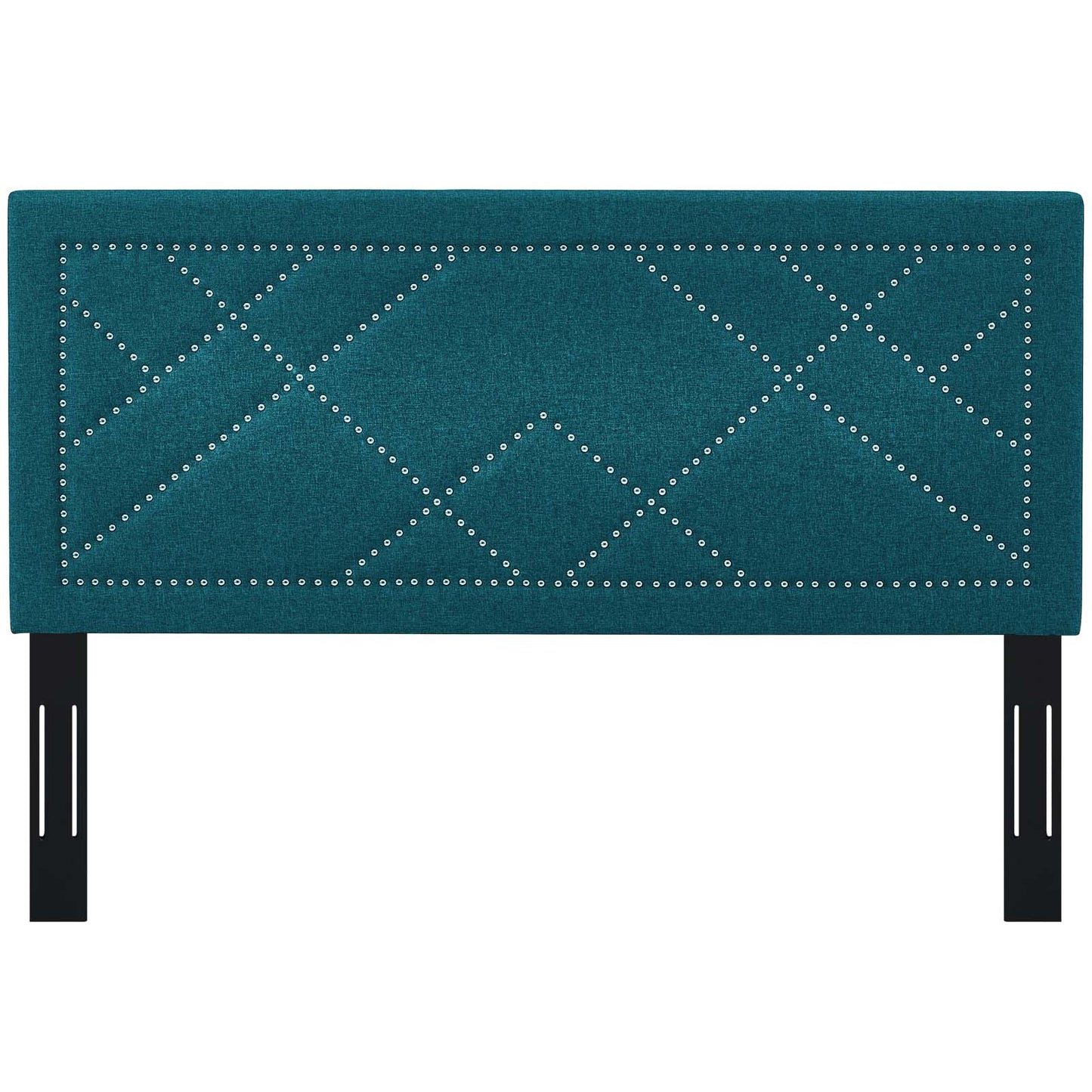 Reese Nailhead Full / Queen Upholstered Linen Fabric Headboard, Fabric, Aqua Blue, 17639
