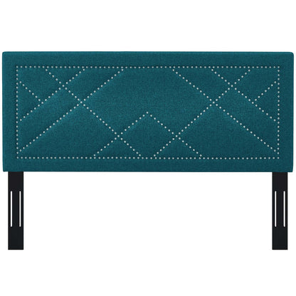 Reese Nailhead Full / Queen Upholstered Linen Fabric Headboard, Fabric, Aqua Blue, 17639