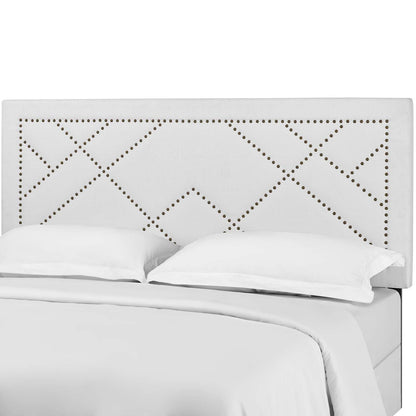 Reese Nailhead Full / Queen Upholstered Linen Fabric Headboard, Fabric, White, 17640