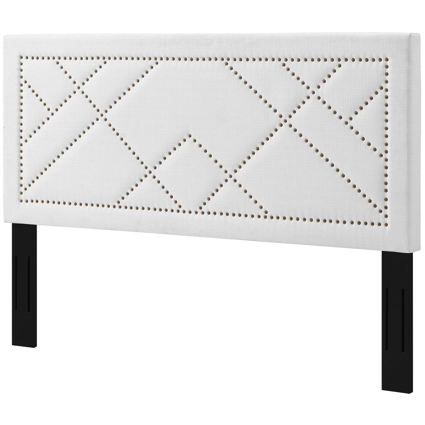 Reese Nailhead Full / Queen Upholstered Linen Fabric Headboard, Fabric, White, 17640