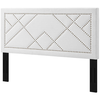 Reese Nailhead Full / Queen Upholstered Linen Fabric Headboard, Fabric, White, 17640