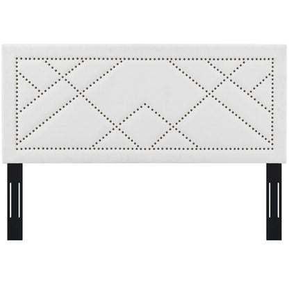Reese Nailhead Full / Queen Upholstered Linen Fabric Headboard, Fabric, White, 17640
