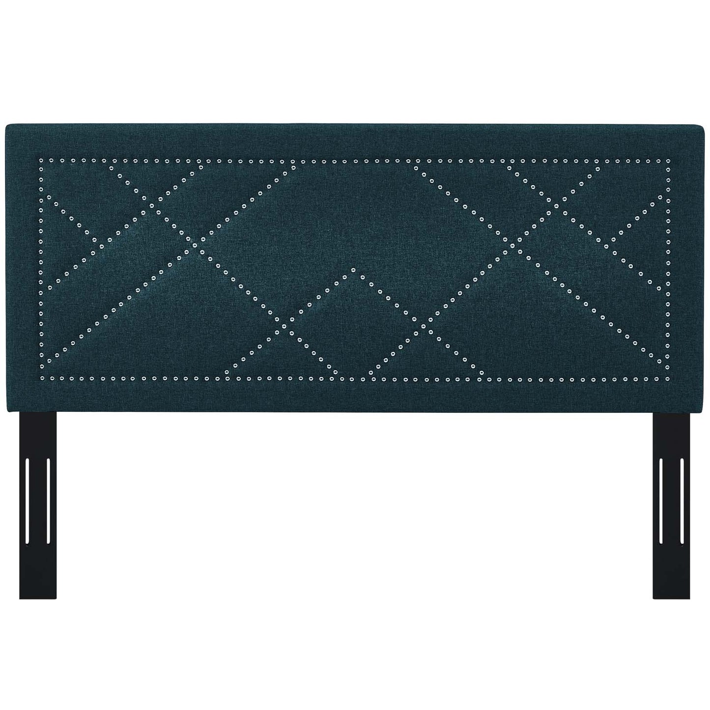 Reese Nailhead King and California King Upholstered Linen Fabric Headboard, Fabric, Navy Blue, 17641