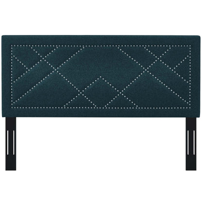 Reese Nailhead King and California King Upholstered Linen Fabric Headboard, Fabric, Navy Blue, 17641