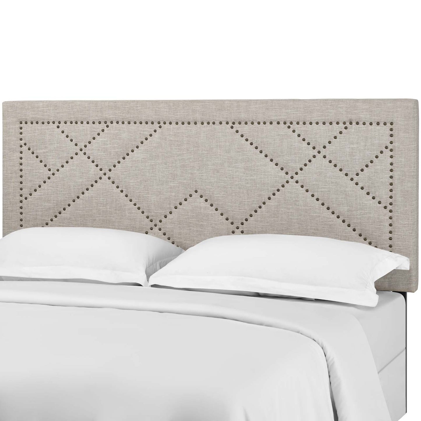 Reese Nailhead King and California King Upholstered Linen Fabric Headboard, Fabric, Beige, 17642