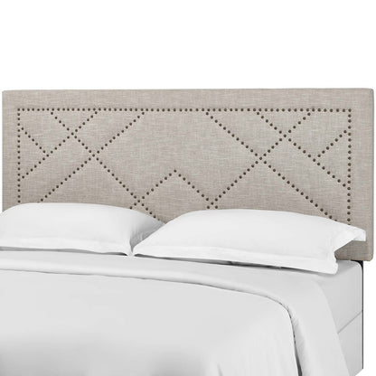Reese Nailhead King and California King Upholstered Linen Fabric Headboard, Fabric, Beige, 17642