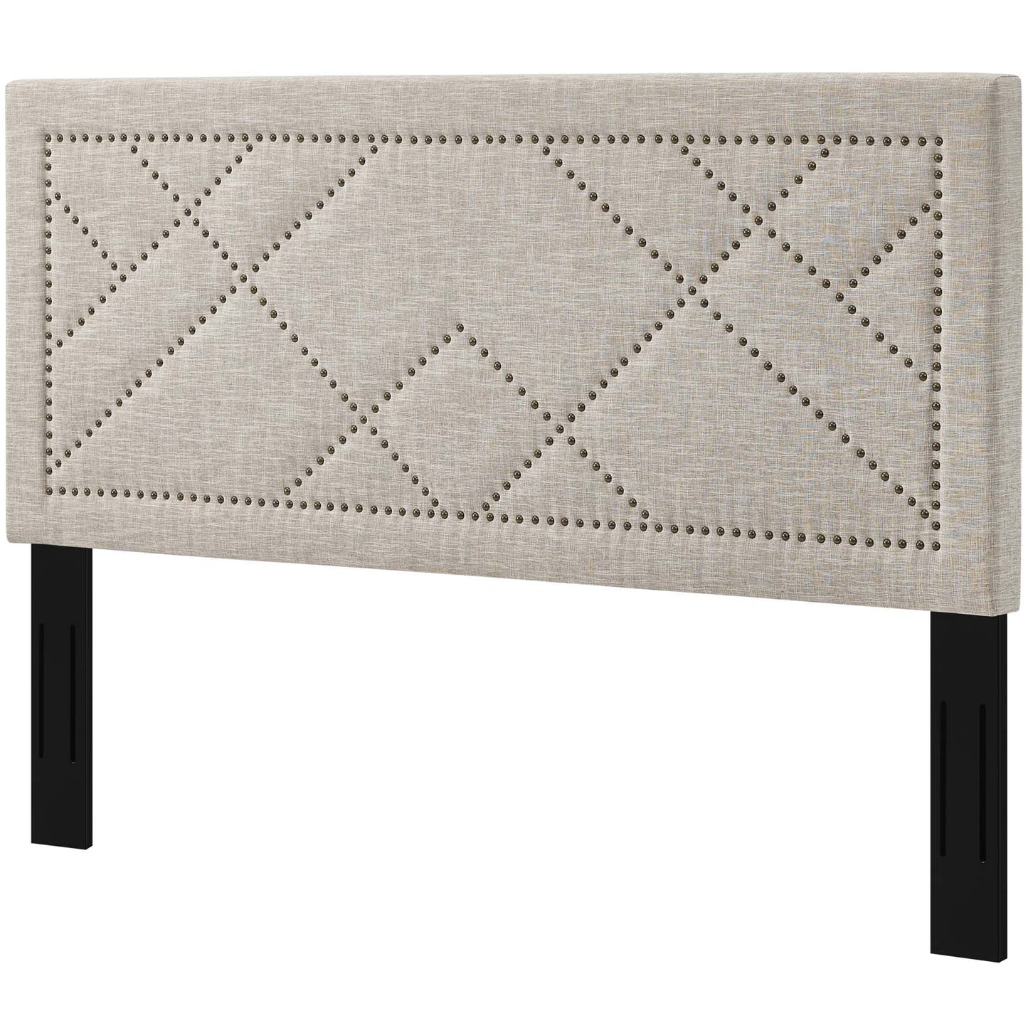 Reese Nailhead King and California King Upholstered Linen Fabric Headboard, Fabric, Beige, 17642