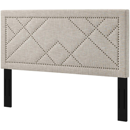Reese Nailhead King and California King Upholstered Linen Fabric Headboard, Fabric, Beige, 17642