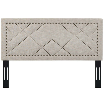 Reese Nailhead King and California King Upholstered Linen Fabric Headboard, Fabric, Beige, 17642