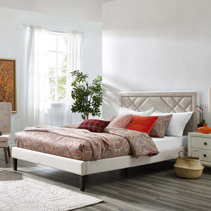 Reese Nailhead King and California King Upholstered Linen Fabric Headboard, Fabric, Beige, 17642