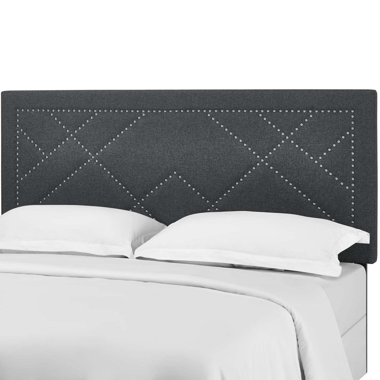 Reese Nailhead King and California King Upholstered Linen Fabric Headboard, Fabric, Grey Gray, 17643