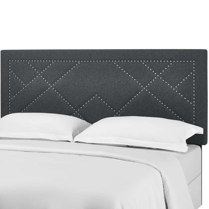 Reese Nailhead King and California King Upholstered Linen Fabric Headboard, Fabric, Grey Gray, 17643