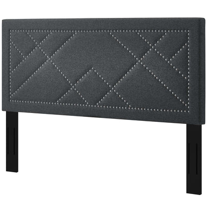 Reese Nailhead King and California King Upholstered Linen Fabric Headboard, Fabric, Grey Gray, 17643