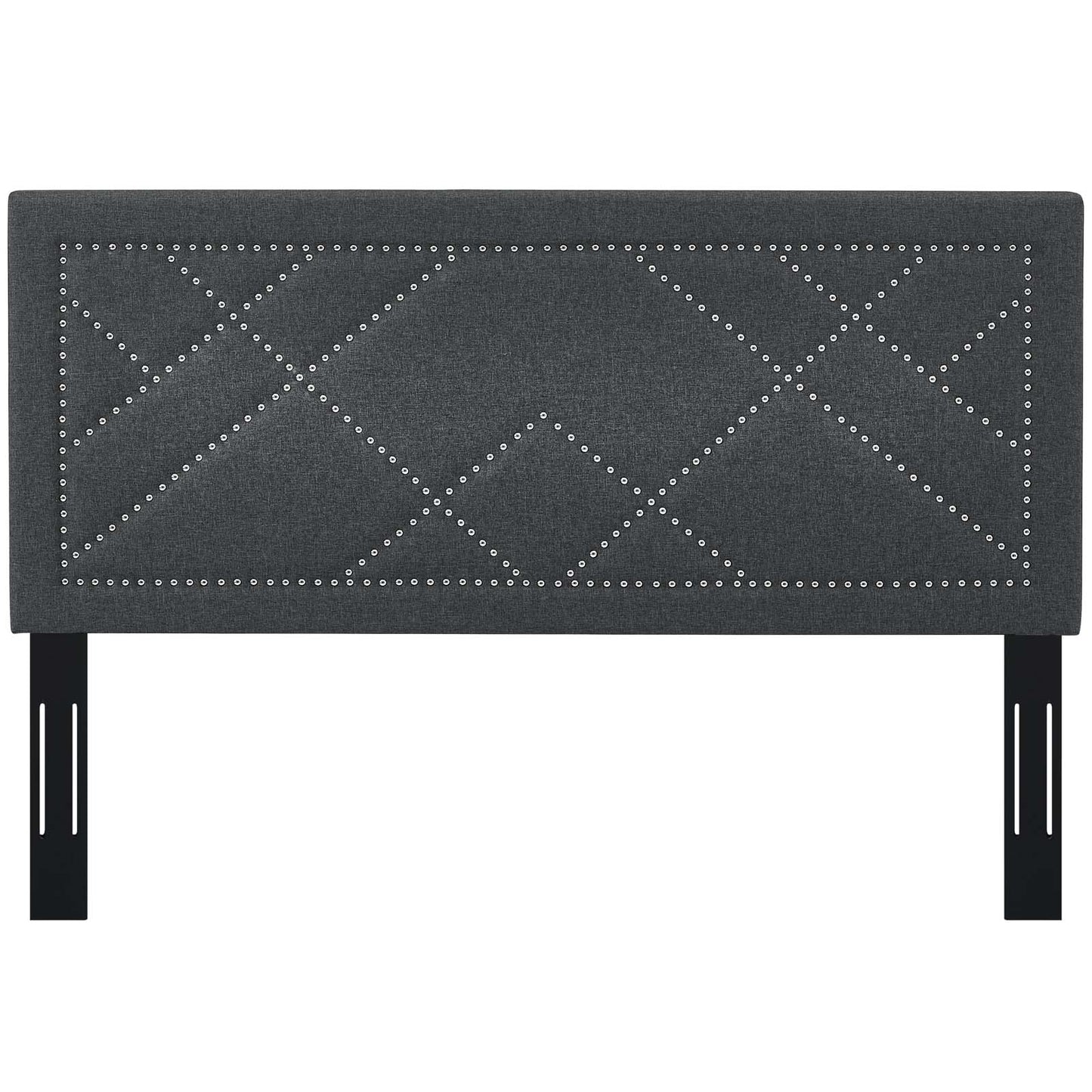 Reese Nailhead King and California King Upholstered Linen Fabric Headboard, Fabric, Grey Gray, 17643