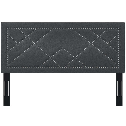 Reese Nailhead King and California King Upholstered Linen Fabric Headboard, Fabric, Grey Gray, 17643