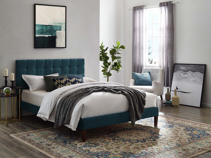 Paisley Tufted Twin Upholstered Linen Fabric Headboard, Fabric, Navy Blue, 17646