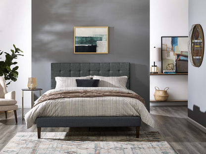 Paisley Tufted Twin Upholstered Linen Fabric Headboard, Fabric, Grey Gray, 17648
