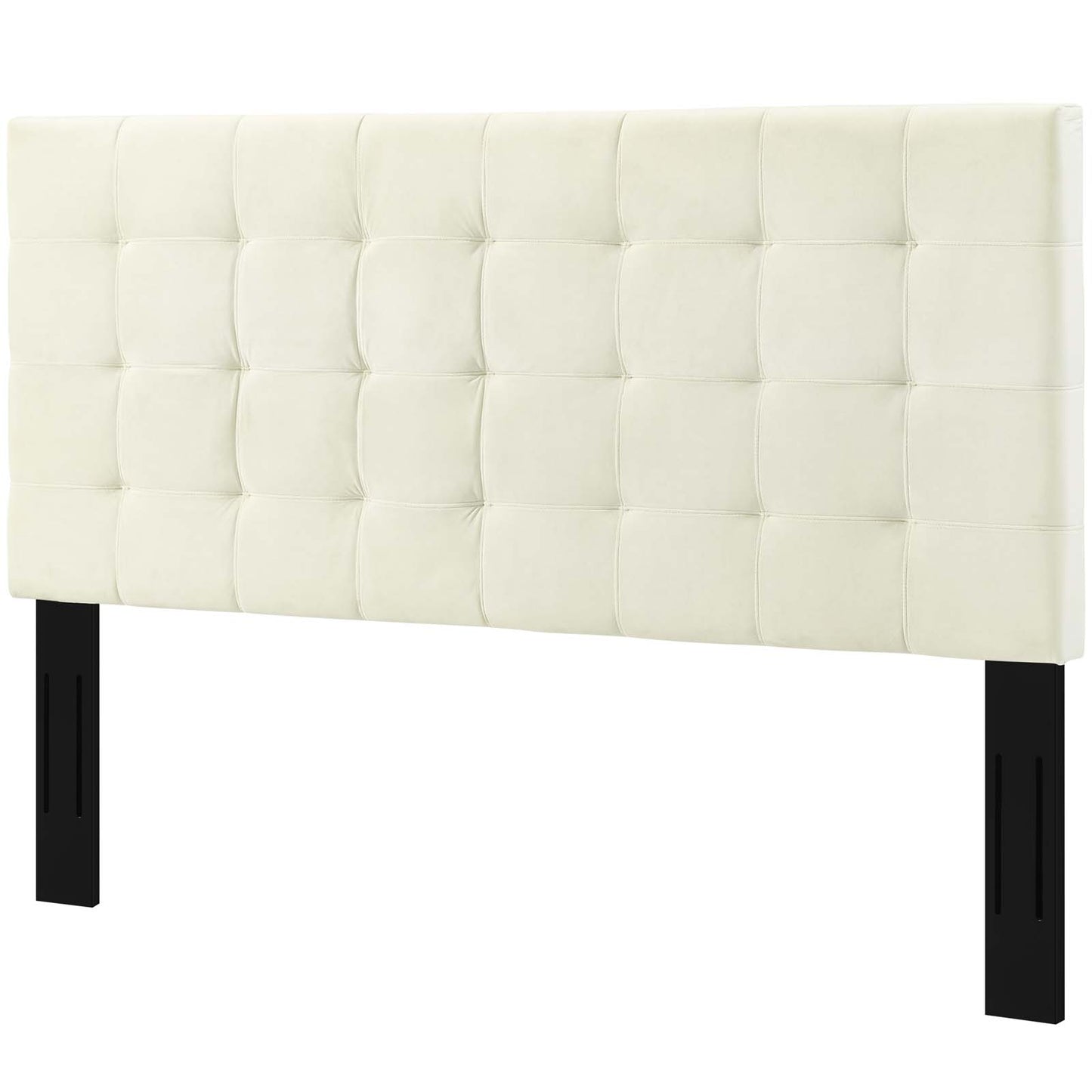Paisley Tufted Twin Upholstered Performance Velvet Headboard, Velvet Fabric, Ivory White, 18054