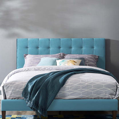 Paisley Tufted Twin Upholstered Performance Velvet Headboard, Velvet Fabric, Blue, 18055