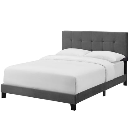 Amira Twin Performance Velvet Bed, Velvet Fabric, Grey Gray, 17655