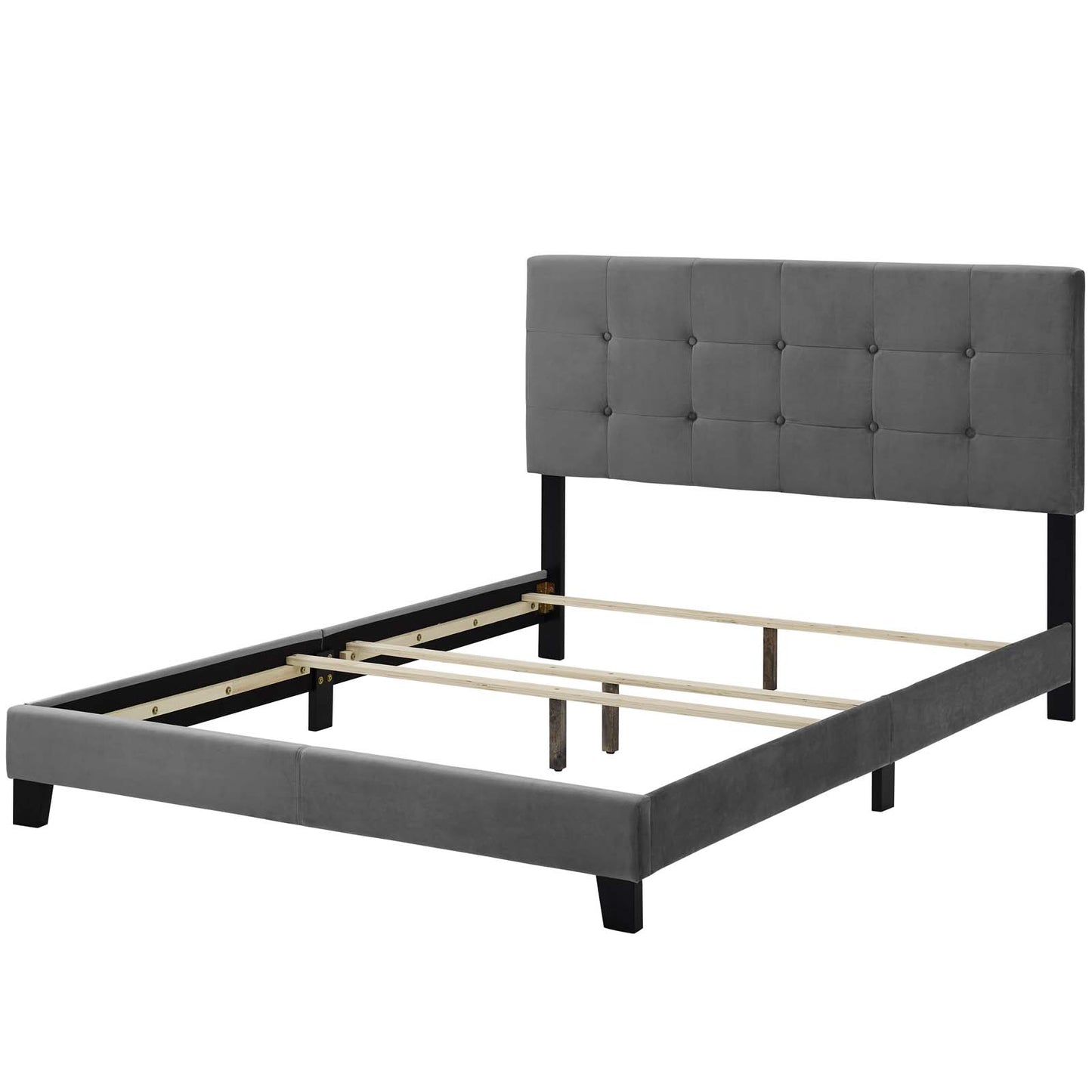 Amira Twin Performance Velvet Bed, Velvet Fabric, Grey Gray, 17655