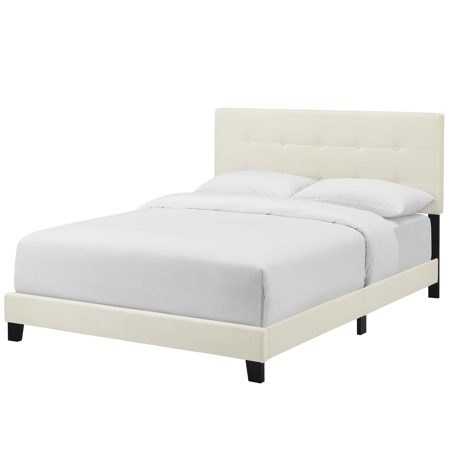 Amira Twin Performance Velvet Bed, Velvet Fabric, Ivory White, 17656