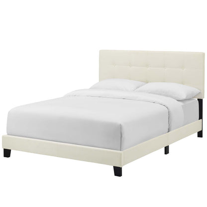 Amira Twin Performance Velvet Bed, Velvet Fabric, Ivory White, 17656