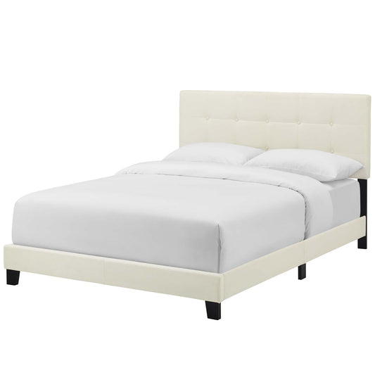 Amira Twin Performance Velvet Bed, Velvet Fabric, Ivory White, 17656