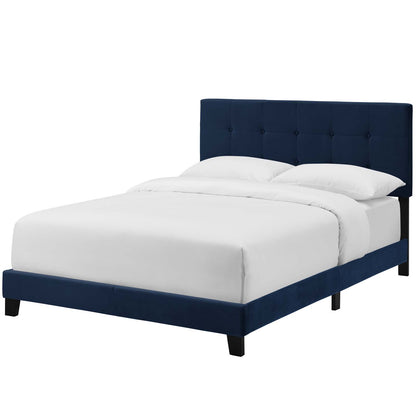 Amira Twin Performance Velvet Bed, Velvet Fabric, Navy Blue, 17657