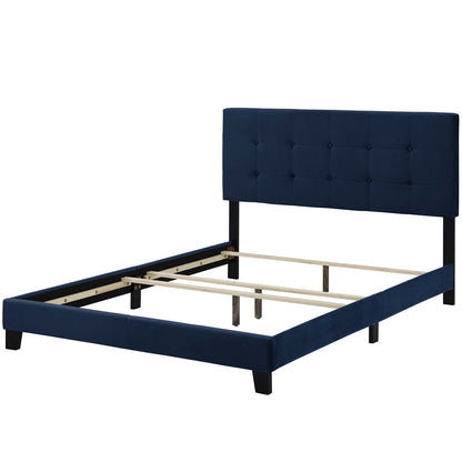 Amira Twin Performance Velvet Bed, Velvet Fabric, Navy Blue, 17657