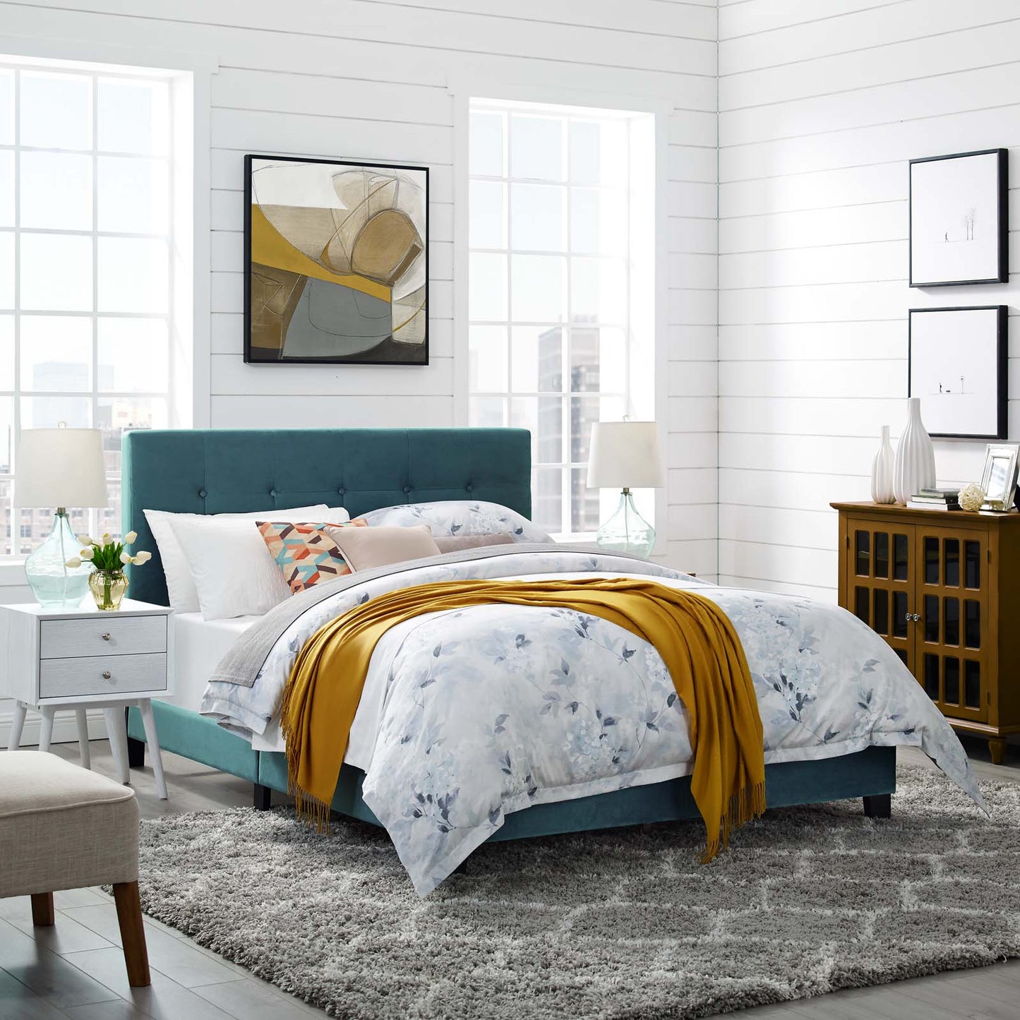 Amira Twin Performance Velvet Bed, Velvet Fabric, Blue, 17658