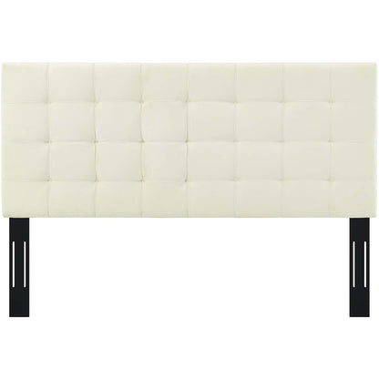 Paisley Tufted Full / Queen Upholstered Performance Velvet Headboard, Velvet Fabric, Ivory White, 17665